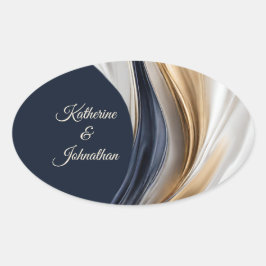 Modernes Wedding Blue White und Gold Ovaler Aufkleber