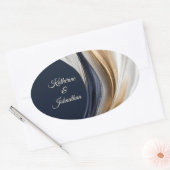 Modernes Wedding Blue White und Gold Ovaler Aufkleber (Umschlag)