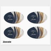 Modernes Wedding Blue White und Gold Ovaler Aufkleber (Blatt)