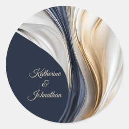 Modernes Wedding Blue White und Gold Runder Aufkleber