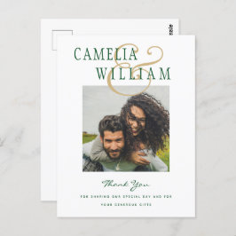 Modernes Wedding Emerald Green Gold DANK IHNEN FOT Postkarte