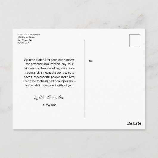 Modernes Wedding Foto Handlettern Script Vielen Da Postkarte (Rückseite)