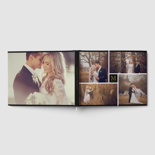 Modernes Wedding Monogram 4 Foto Collage Gästebuch (Voll)