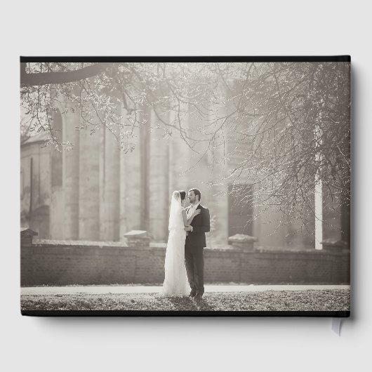 Modernes Wedding Monogram 4 Foto Collage Gästebuch (Rückseite)