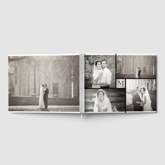 Modernes Wedding Monogram 4 Foto Collage Gästebuch (Voll)