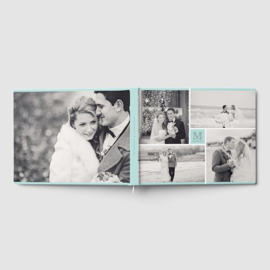 Modernes Wedding Monogram 4 Foto Collage Gästebuch (Voll)