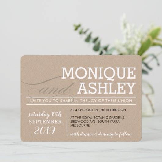 MODERNES WEDEN, einfache, fette Kraftstoffe, weiß Einladung (Stehend Vorderseite)