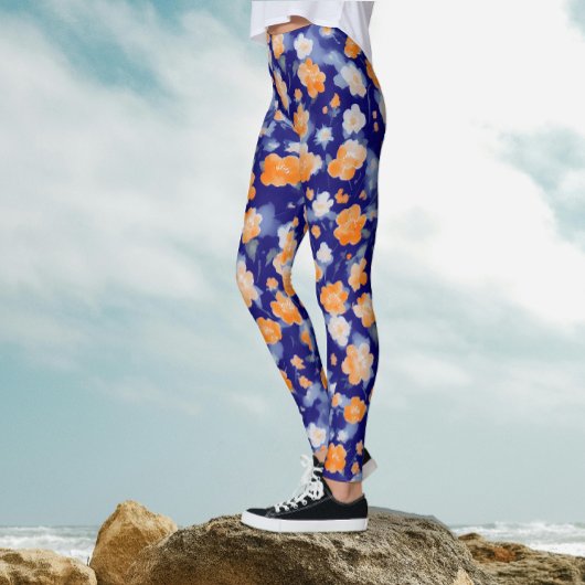 Modernes Weiblich Blau und orangefarbenes Wasser Leggings