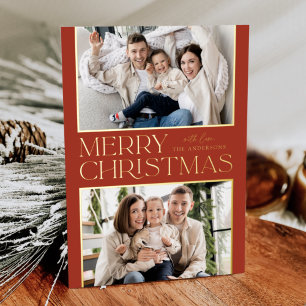 Modernes Weihnachten 2 Foto Rost und Gold Folien Feiertagskarte