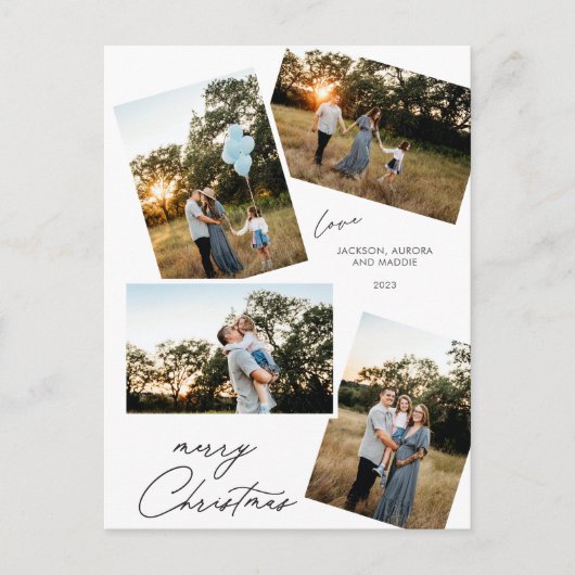 Modernes Weihnachts-4-Foto-Design Feiertagspostkarte (Vorderseite)