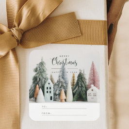 Modernes Weihnachts-Winterschneedorf nach Quadratischer Aufkleber