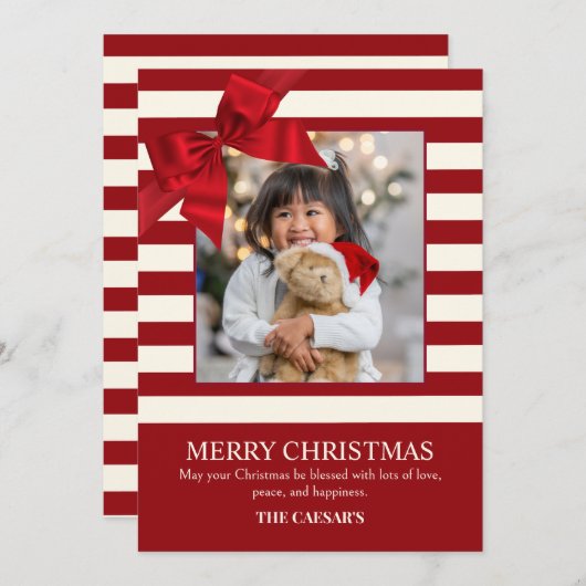 Modernes Weihnachtsbänder-Foto Feiertagskarte (Vorne/Hinten)