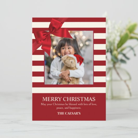 Modernes Weihnachtsbänder-Foto Feiertagskarte (Stehend Vorderseite)