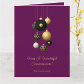 Modernes Weihnachtsbauble Lila Gold Foto Karte (Gelbe Blume)