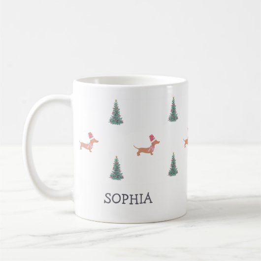 Modernes Weihnachtsbaum-Dackel-Muster Kaffeetasse (Links)