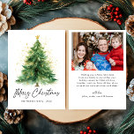 Modernes Weihnachtsbaum-Foto Feiertagskarte<br><div class="desc">Feiern Sie die Saison mit unserer Weihnachtskarte für Weihnachtsbäume im modernen Foto! Mit einem wunderschön bemalten Weihnachtsbaum in Aquarellfarbe und Ihrem Lieblings-Foto verbindet diese Karte festliche Kunst perfekt mit persönlicher Wärme. Das weiche Aquarelldesign verleiht der Touch Eleganz, während das moderne Design Ihr Foto als Mittelpunkt stellt. Personalisieren Sie es mit...</div>