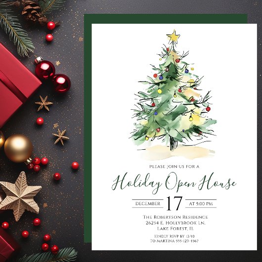 Modernes Weihnachtsbaum-Open House Einladung