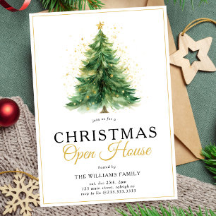 Modernes Weihnachtsbaum Open House Party Einladung