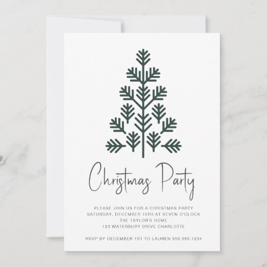 Modernes Weihnachtsbaum Party Grüne Einladung (Vorderseite)