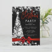 Modernes Weihnachtsbaum Red Silver Corporate Party Einladung (Stehend Vorderseite)