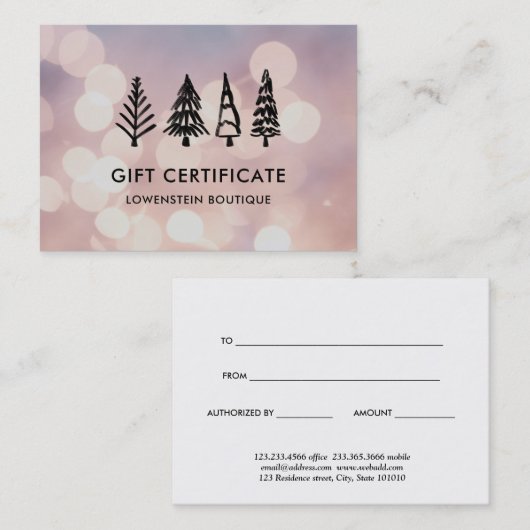 Modernes Weihnachtsbaum Rose Bokeh Geschenkgutsche Rabattkarte (Vorne/Hinten)