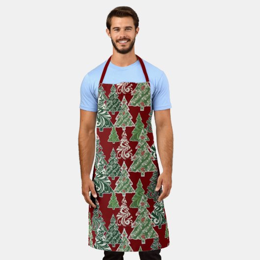 Modernes Weihnachtsbaum Rotes Grünes Muster Schürze (Getragen)