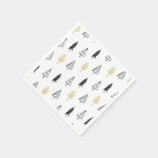 Modernes Weihnachtsbaum Schwarzes Gold Muster Serviette (Ecke)