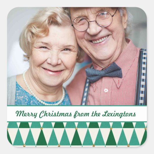 Modernes WeihnachtsbaumFoto aus dem Mittelalter Quadratischer Aufkleber (Vorderseite)