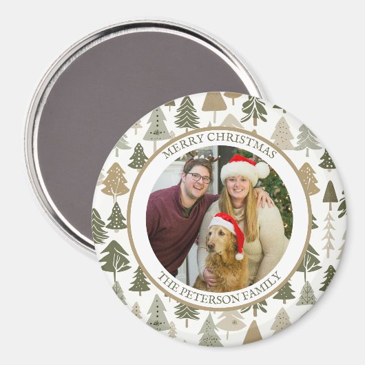 Modernes Weihnachtsbaummuster Familienbild Foto Magnet (Vorderseite/Rückseite)