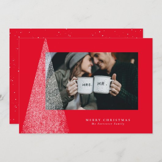 Modernes Weihnachtsbaumrotes Foto Feiertagskarte (Vorne/Hinten)