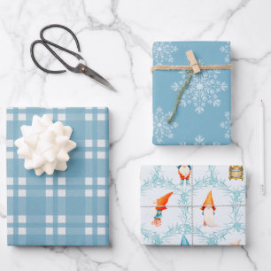Modernes Weihnachtsblau Kariert, Schneeflocken & G Geschenkpapier Set