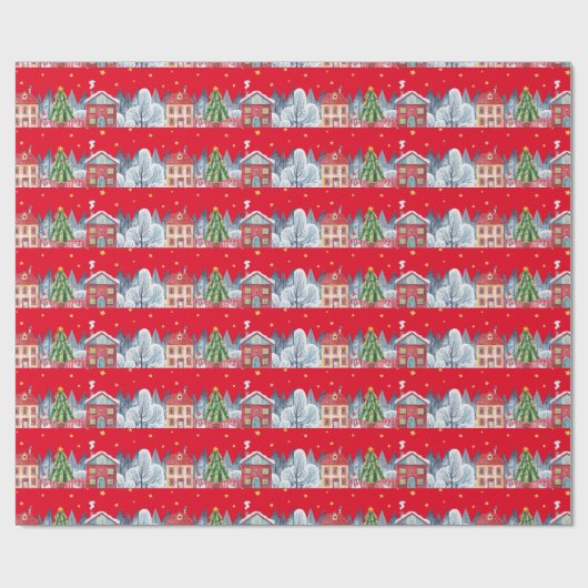 Modernes Weihnachtsdorf Geschenkpapier (Flach)