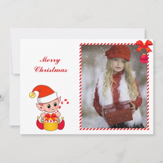 Modernes Weihnachtself & kundenspezifisches Foto (Vorderseite)