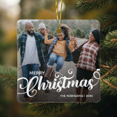 Modernes Weihnachtsfamilien-Foto Keramikornament