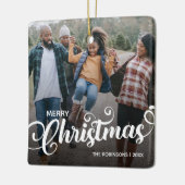 Modernes Weihnachtsfamilien-Foto Keramikornament (Links)