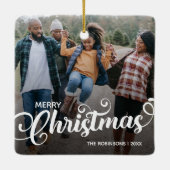 Modernes Weihnachtsfamilien-Foto Keramikornament (Rückseite)