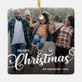 Modernes Weihnachtsfamilien-Foto Keramikornament (Vorderseite)