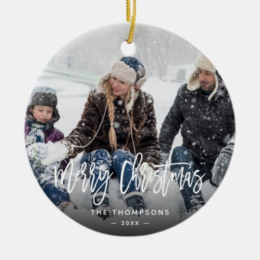 Modernes Weihnachtsfamiliengebäck Foto Handschrift Keramik Ornament (Vorne)