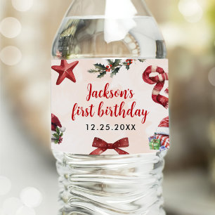 Modernes Weihnachtsfest 1. Geburtstag Party Wasserflaschenetikett