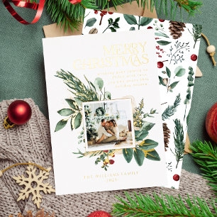 Modernes Weihnachtsfest Botanisches Ein Foto Folien Feiertagskarte