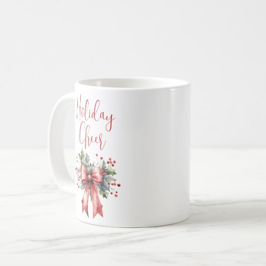 Modernes Weihnachtsfest CHEER Script Red Bow Kaffeetasse (Vorderseite Links)