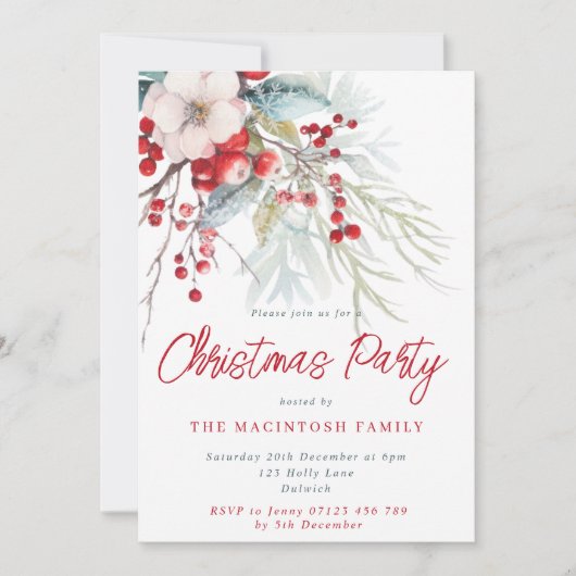 Modernes Weihnachtsfest in Rot und Grün im Winter Einladung (Vorderseite)