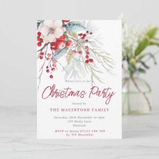 Modernes Weihnachtsfest in Rot und Grün im Winter Einladung (Stehend Vorderseite)