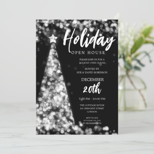 MODERNES Weihnachtsfest Open House Party Silver Einladung (Stehend Vorderseite)