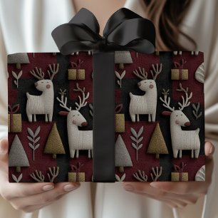 Modernes Weihnachtsfest Rentier Rot und Gold Muste Geschenkpapier