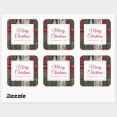 Modernes Weihnachtsfest Rustikales Kariertes Muste Quadratischer Aufkleber (Blatt)