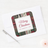 Modernes Weihnachtsfest Rustikales Kariertes Muste Quadratischer Aufkleber (Umschlag)