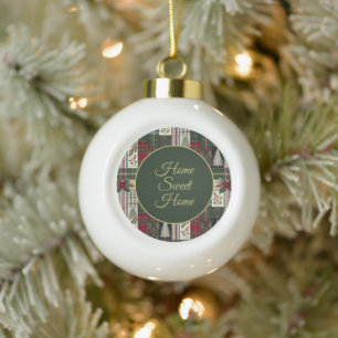Modernes Weihnachtsfest Rustikales Tartan Kariert Keramik Kugel-Ornament