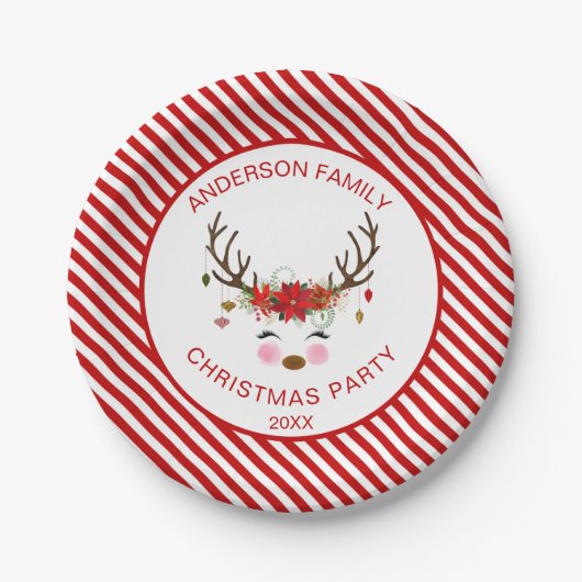Modernes Weihnachtsgebäck Personalisiert Rentier Pappteller (Vorderseite)