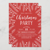 Modernes Weihnachtsgebirge in Rot und Weiß-Blumen Einladung (Vorne/Hinten)